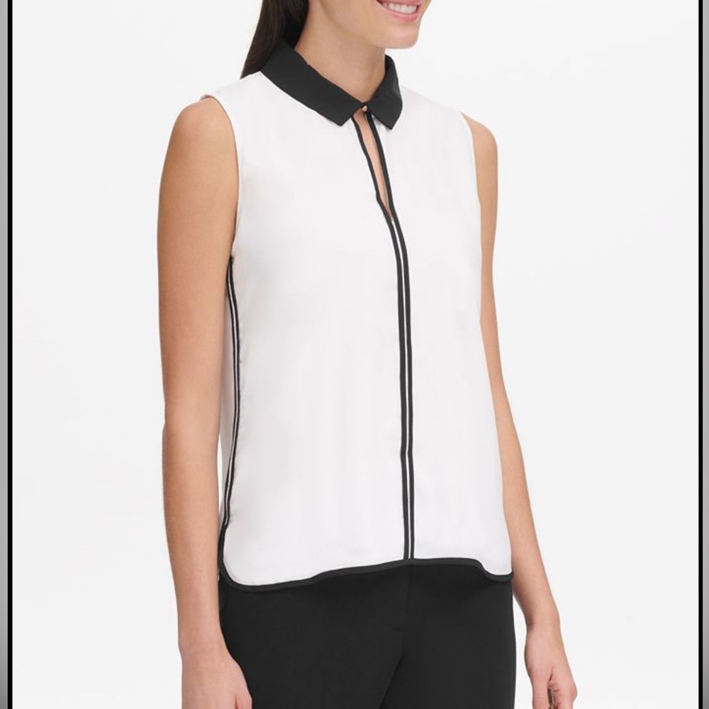 NWT Tommy Hilfiger sleeveless shirt with Point collar in black/white size Medium